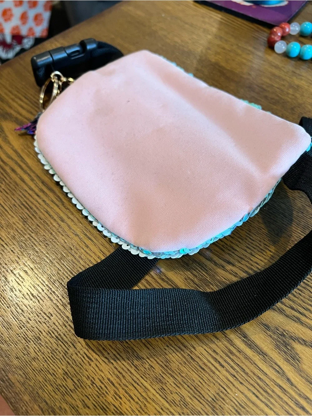 Sequin Mermaid Mini Fanny Pack Bag - Iridescent Aqua with Unicorn Charm